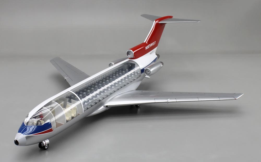 Boeing727-100 ボーイング727-100 カットモデル 1/50精密模型完成品,ギアダウン アクリル透明仕様 ハンドメイド木製ソリッドモデル、ウッドマンクラブ