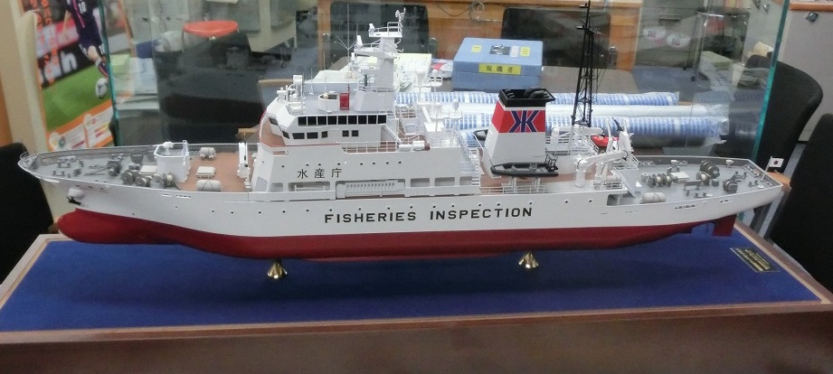 水産庁、漁業取締船 白竜丸、精密船舶模型 塗装済完成品、木製ハンドメイド船舶模型 ウッドマンクラブ