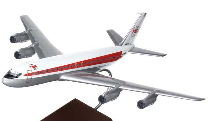 ボーイング707-320 トランスワールド航空・BOEING-707-320 トランスワールド航空超精密模型完成品台座付 ウッドマンクラブ
