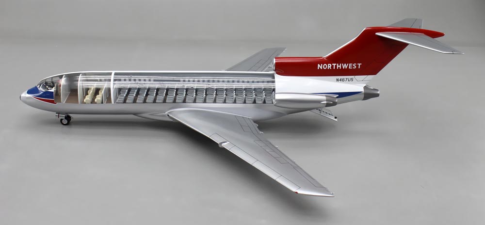 Boeing727-100 ボーイング727-100 カットモデル 1/50精密模型完成品,ギアダウン アクリル透明仕様 ハンドメイド木製ソリッドモデル、ウッドマンクラブ