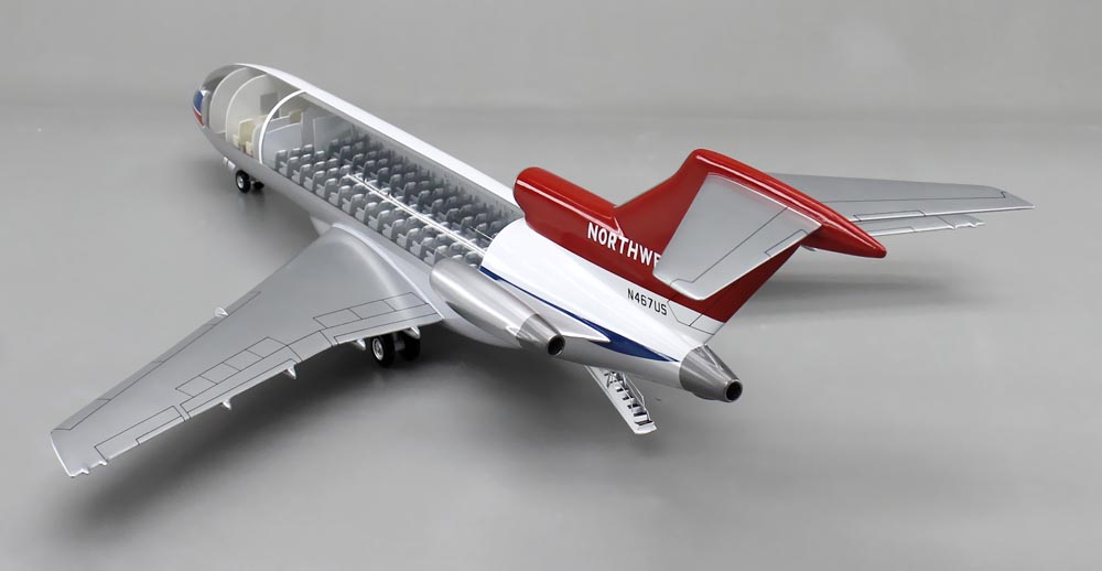 Boeing727-100 ボーイング727-100 カットモデル 1/50精密模型完成品,ギアダウン アクリル透明仕様 ハンドメイド木製ソリッドモデル、ウッドマンクラブ