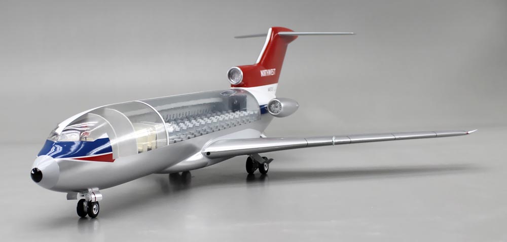 Boeing727-100 ボーイング727-100 カットモデル 1/50精密模型完成品,ギアダウン アクリル透明仕様 ハンドメイド木製ソリッドモデル、ウッドマンクラブ