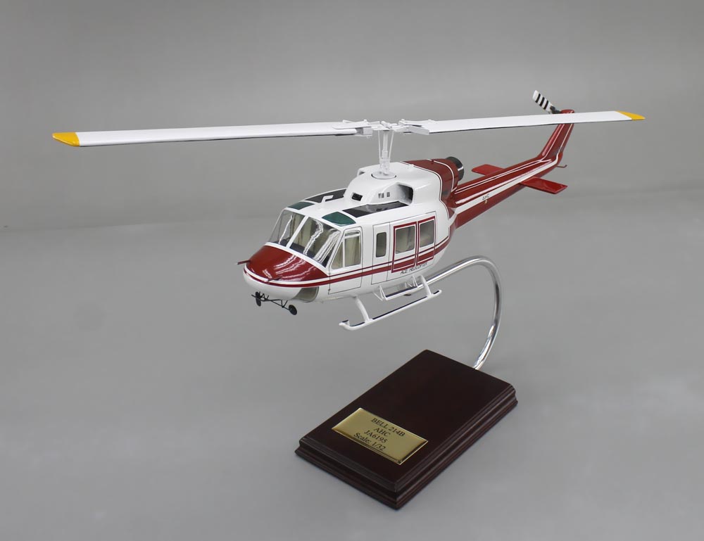 ベル214型ヘリコプター完成精密模型 プロペラ回転仕様精密模型完成品台座付