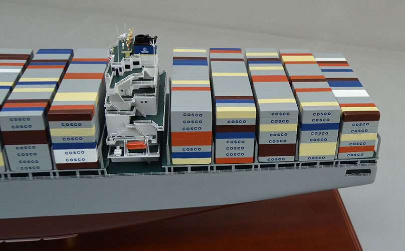 コンテナ運搬船 「COSCO ASIA」 木製精密船舶模型完成品 精密船舶模型製作専門店、ウッドマンクラブ