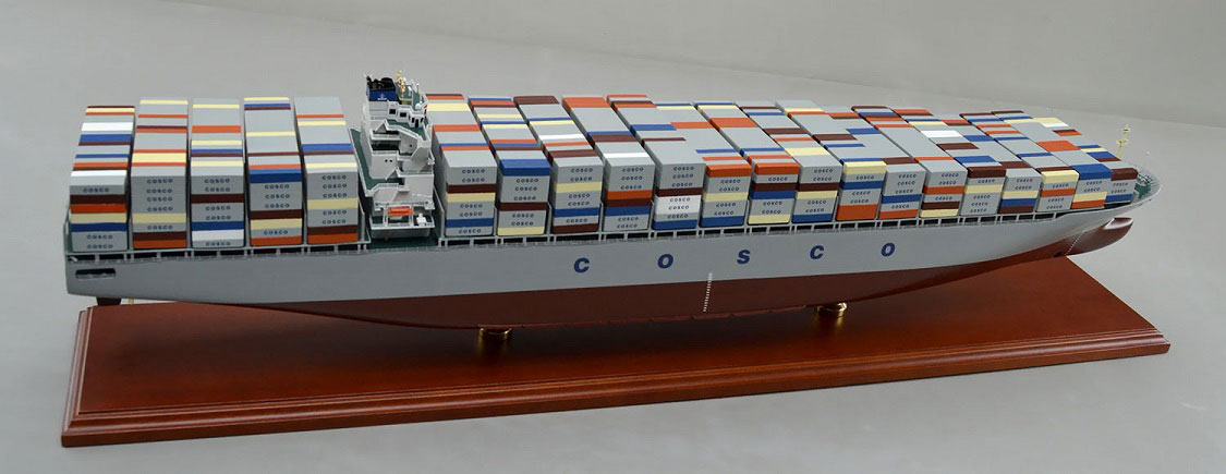 コンテナ運搬船 「COSCO ASIA」 木製精密船舶模型完成品 精密船舶模型製作専門店、ウッドマンクラブ
