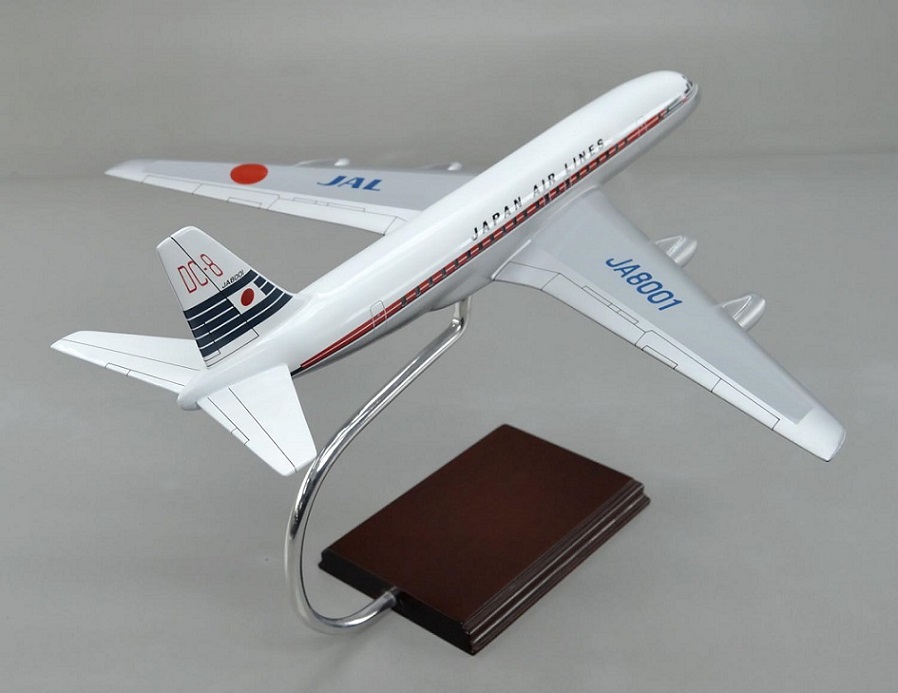 DC-8-32 FUJI DOUGLAS DC-8 JA8001 日本航空ジェット旅客機 精密模型完成品,ギアダウン　操縦席・客席窓=アクリル透明仕様 ハンドメイド木製ソリッドモデル、ウッドマンクラブ