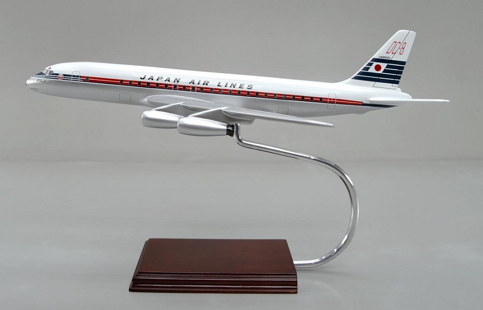 DC-8-32 FUJI DOUGLAS DC-8 JA8001 日本航空ジェット旅客機 精密模型完成品,ギアダウン　操縦席・客席窓=アクリル透明仕様 ハンドメイド木製ソリッドモデル、ウッドマンクラブ