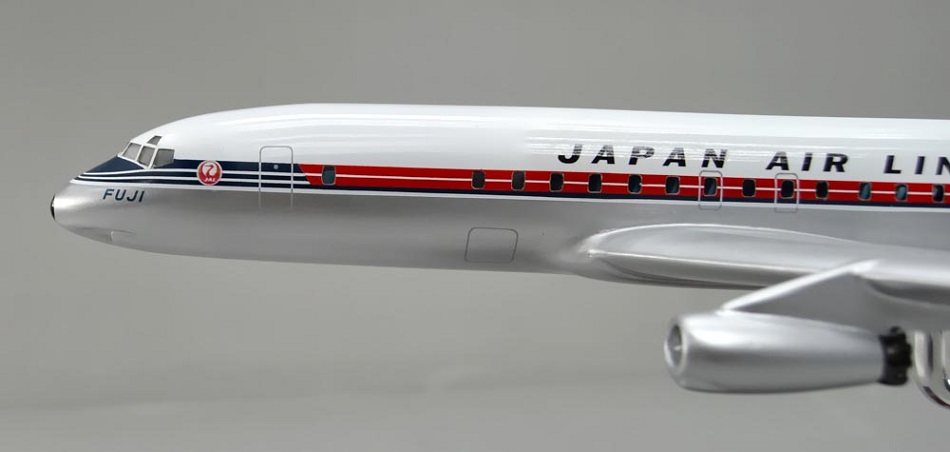 DC-8-32 FUJI DOUGLAS DC-8 JA8001 日本航空ジェット旅客機 精密模型完成品,ギアダウン　操縦席・客席窓=アクリル透明仕様 ハンドメイド木製ソリッドモデル、ウッドマンクラブ