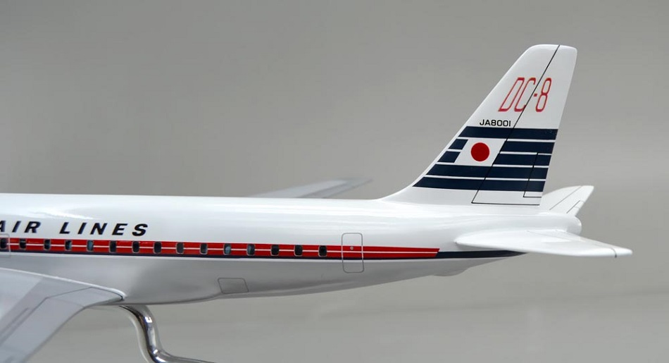 DC-8-32 FUJI DOUGLAS DC-8 JA8001 日本航空ジェット旅客機 精密模型完成品,ギアダウン　操縦席・客席窓=アクリル透明仕様 ハンドメイド木製ソリッドモデル、ウッドマンクラブ