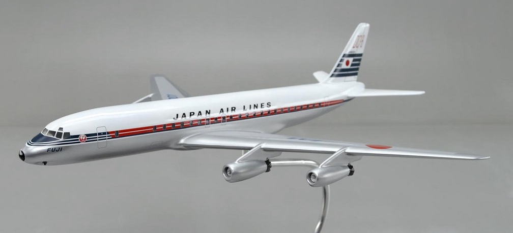 DC-8-32、日本航空、JAL、精密塗装済完成模型、ジェット旅客機、木製ハンドメイド航空機模型 ウッドマンクラブ