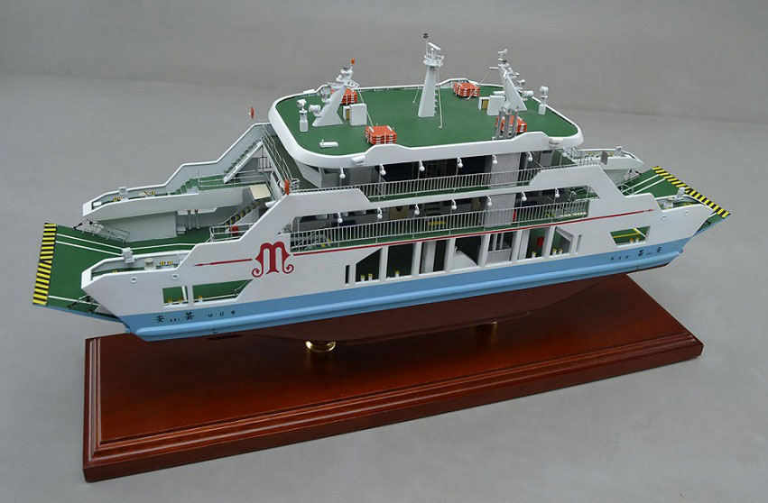 宮島松大汽船,安芸,内航両頭フェリー精密模型、展示用模型 モデルシップ 完成品 ウッドマンクラブ