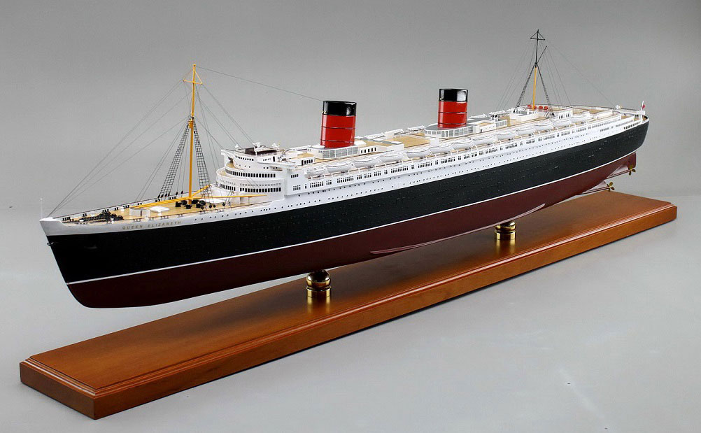 クイーンエリザベス RMS QUEEN-ELIZABETH 精密模型完成品 1/350、1/200、1/144 大型木製ハンドメイド客船モデル 精密船舶模型製作専門店 完成品台座付き ウッドマンクラブ