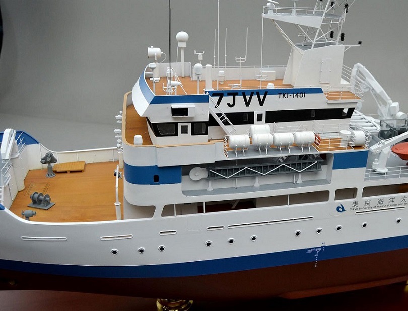 1/60 東京海洋大学様「神鷹丸」模型 木製ハンドメイド精密船舶模型製作会社、ウッドマンクラブ
