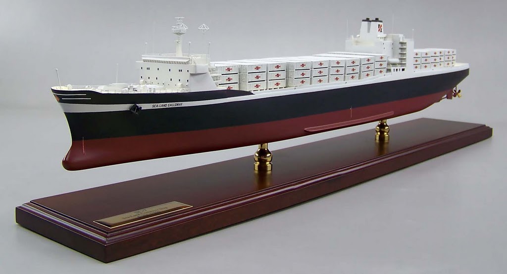 シーランド・ギャロウェイ号(SL SEA-LAND GALLOWAYコンテナ船精密模型完成品 1/350、1/200、1/144 大型木製ハンドメイドコンテナ船モデル 完成品台座付き