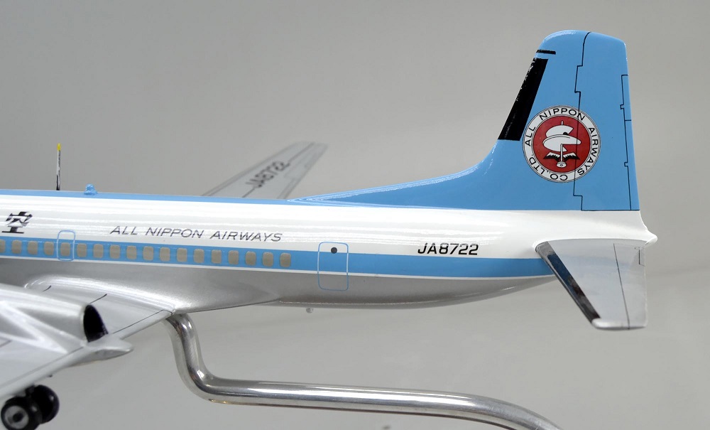 1/80 YS-11 ANA全日本空輸 全日空 ギアダウン プロペラ旅客機 日本航空機製造 ターボプロップ ワイエス11、プロペラ回転　操縦席・客席窓=アクリル透明仕様 ハンドメイド木製ソリッドモデル、旅客機模型完成品、ウッドマンクラブ