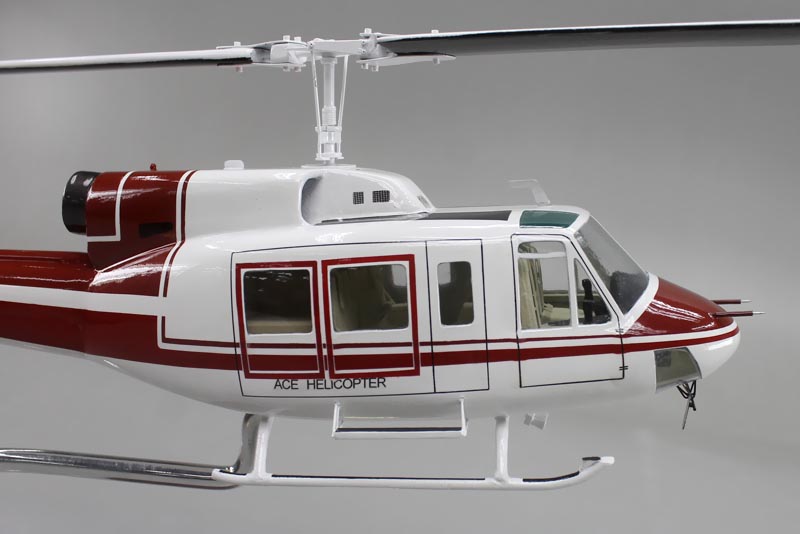 1/32 ベル214B ヘリコプター【エースヘリコプター（ACE HELICOPTER)塗装仕様】モデル 1/32精密模型完成品,ギアダウン アクリル透明仕様 ハンドメイド木製ソリッドモデル、ウッドマンクラブ